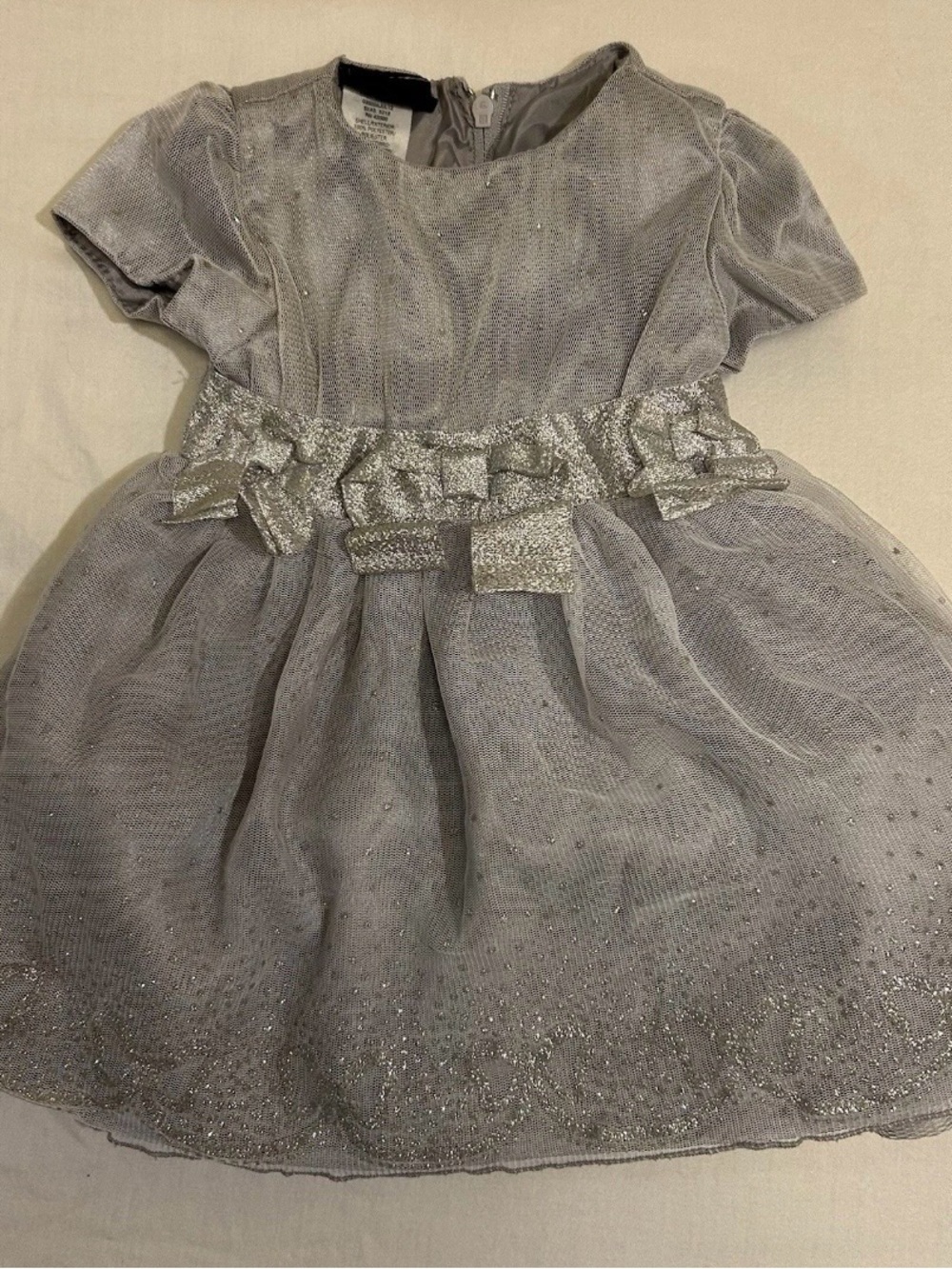 Holiday Editions Silver Sparkle Tulle Dress with Bow Accents